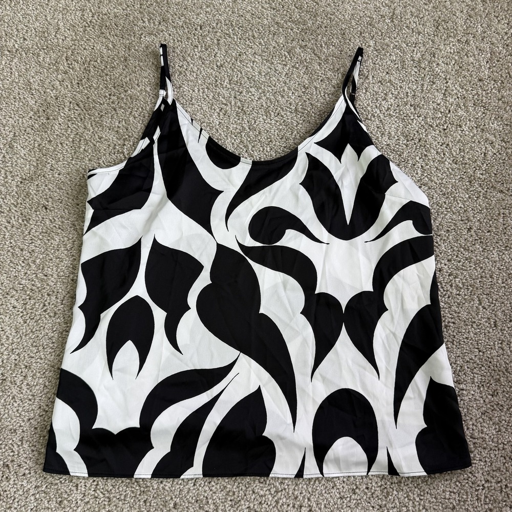 Worthington Tank Top Womens L Black White Floral Scoop Neck Camisole Summer